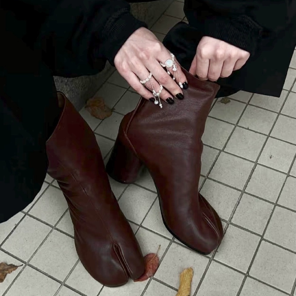 Maison Margiela Brown Leather Ankle Boots with Heel